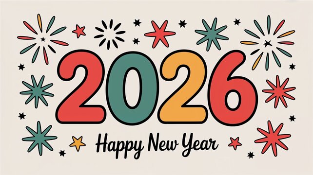 Happy new year 2026 with colorful fireworks and festive celebration design