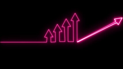 Glowing arrow rising line neon light financial business graph chart animation. business growth concept animated on black background. - Powered by Adobe