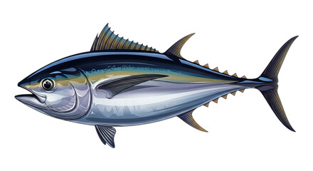 Detailed illustration of a bluefin tuna fish on a black background