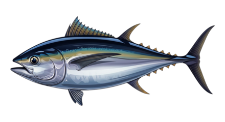 Detailed illustration of a bluefin tuna fish on a black background