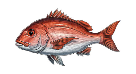 Obraz premium Detailed illustration of a vibrant red snapper fish on a black background