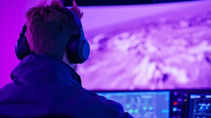 An immersive view of a person engaged in a high-tech simulation, showcasing advanced graphics and an evolving digital landscape driven by modern technology. - Powered by Adobe