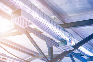 Naklejka premium square anemostat on galvanized duct ventilation system details