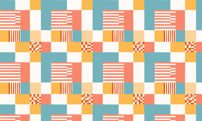 Abstract Geometric Checkered Seamless Pattern in Retro Modern Colors