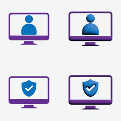 Computer User and Security Icons Set. Flat Design Login, Protection, and Account Symbols