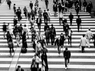 大阪梅田の横断歩道を渡る人々をスローシャッターで撮影