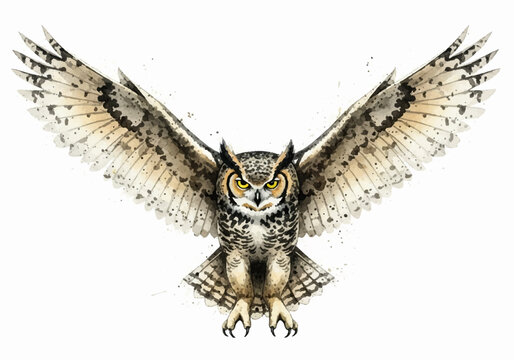 Spectacular Watercolor Art of an Owl in Flight Splash and Splatter Effect
