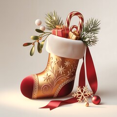 Christmas stocking filled with gifts and ornaments