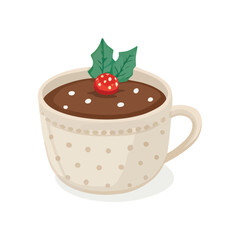 Hot Chocolate Cup with Berry and Holly Leaves