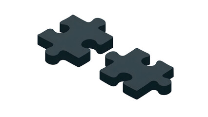 Fototapeta premium Two dark charcoal gray puzzle pieces interlocking isometric isolated on a transparent background