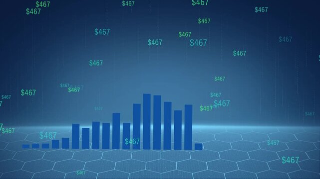 On the stock market, 3d bar graph chart with up arrow, 4k resolution. Stock market decline with blue bars and downward trend arrows ideal for exploring crypto, and finance. 4k animated - Powered by Adobe
