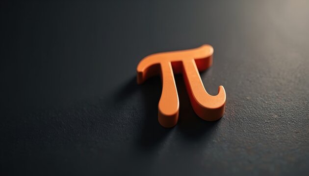 Orange pi symbol on dark textured background. Mathematical concept for Pi Day and science. Simple geometric shape for education or learning.
