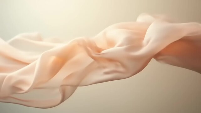 Flowing peach fabric with soft light background.