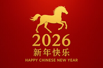 2026 Happy Chinese New Year with running horse silhouette and Chinese lettering &mdash; classic greeting