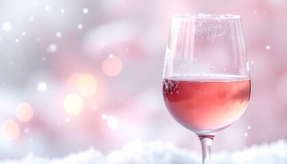 淡いフロストガラスの背景に、やさしいピンクのロゼワイングラスが置かれています。
繊細な雪の粒が舞い、透明感のある冬の上質な雰囲気を演出。
エアリーで洗練された構図が、ラグジュアリーな印象を与えます。