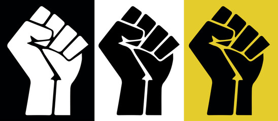 Black Lives Matter raised fist protest symbol. Social justice movement for equality and anti-racism. Civil rights activism. BLM logo vector illustration graphic design