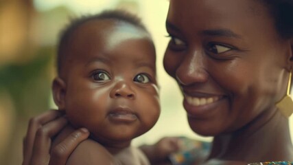 A mother cradles her infant with affectionate care.