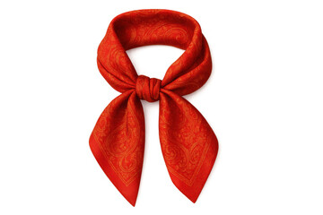 Red silk paisley neckerchief tied in stylish knot, elegant fashion accessory isolated on transparent background