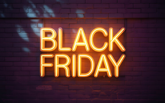 Black Friday Neon Sign on Brick Wall for Sales & Promotions