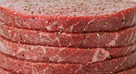 Stack of Raw Steak Slices Seasoned