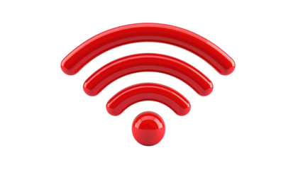 Glossy red wifi icon. Wireless signal symbol with a black background. Rendered digital image