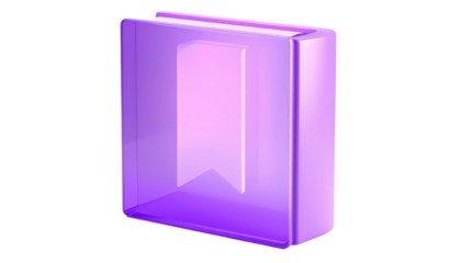 Glossy, transparent, purple book with a bookmark. Isolated object against black