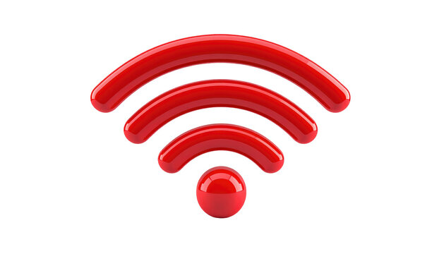 Glossy red wifi icon. Wireless signal symbol with a black background. Rendered digital image - Powered by Adobe