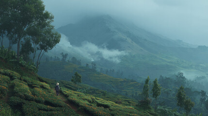 Adventures while kayaking on a picturesque river with a mountain backdrop