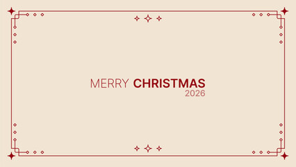 Merry Christmas 2026 message with a simple festive border. Elegant holiday greeting card or banner for website design.