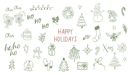 Vector Christmas collection. Card, Holidays, XMAS, Festive, Merry. Whimsical style.
