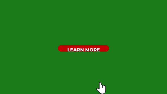 Red oval button with white text LEARNMORE and a white cursor hand icon on a green background