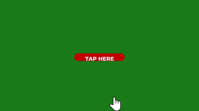 Red ' Tap Here' Button with Cursor Icon on Green Background click hand icon