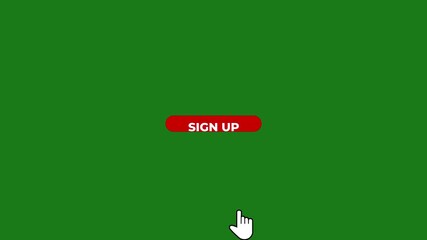 Red Oval Button with Text SIGNUP and Cursor Hand Icon on Green Background sign up register