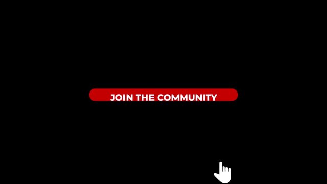 Red button with white text JOINTHECOMUNITY and a white cursor hand icon on a black background