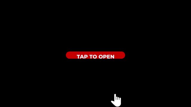 Red tap to open button with white hand cursor on black background image photo