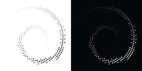 Halftone Circular Dot Pattern. Circle Frame using Halftone Dots Texture. Polka Dots. Spiral logo. Radial design element. Vector