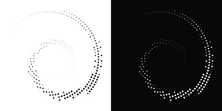 Halftone Circular Dot Pattern. Circle Frame using Halftone Dots Texture. Polka Dots. Spiral logo. Radial design element. Vector