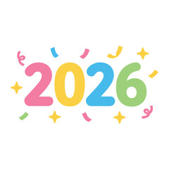 Cute Colorful 2026 Text with Confetti – Happy New Year Celebration Illustration