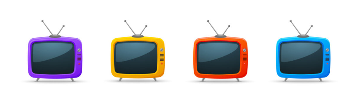 Retro tv old screen icon. Vintage retro antenna television channel isolated icon set