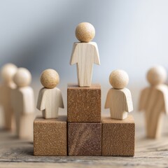 Wooden Figures on Cube, Symbolizing Success, Business Environment, Inspirational Perspective