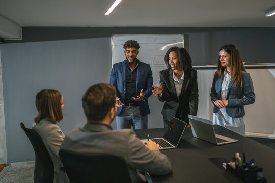 Diverse business team collaborating during an office meeting