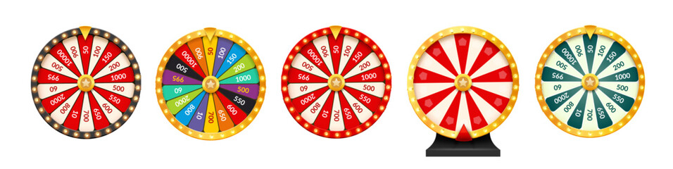 Spin wheel roulette casino game vector isolated background. Casino roulette lucky win fortune lottery retro object