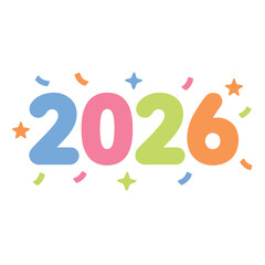 Colorful 2026 Typography with Confetti – Happy New Year Celebration Illustration