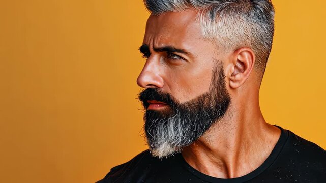 Elegance in Profile: A close-up profile shot of a distinguished, gray-haired gentleman. The man features a neatly groomed beard, which embodies sophistication and timeless style.
