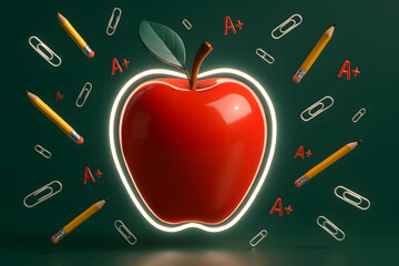 "School Sale" 3D Apple Neon Poster