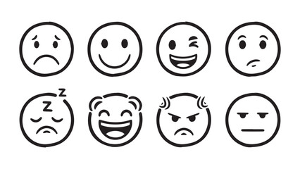 Hand drawn doodle emoticons set. Marker style faces with various expressions isolated on white background