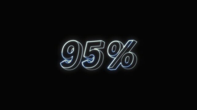 95 Percent Neon Text Seamless Loop 4K with Black Background Animated Promotional Typography for Video Editing
