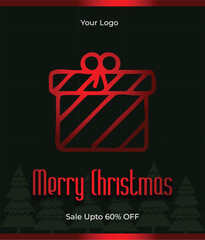 Gift box Merry Christmas banner design for post