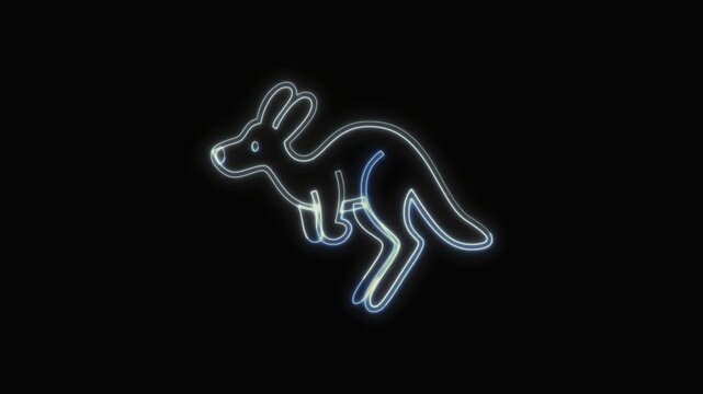 Kangaroo Icon Neon Seamless Loop 4K with Black Background Animated Promotional Typography for Video Editing