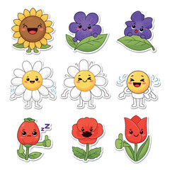 Fototapeta premium Delightful Flower and Plant Characters Whimsical Illustrations and Smiling Expressions